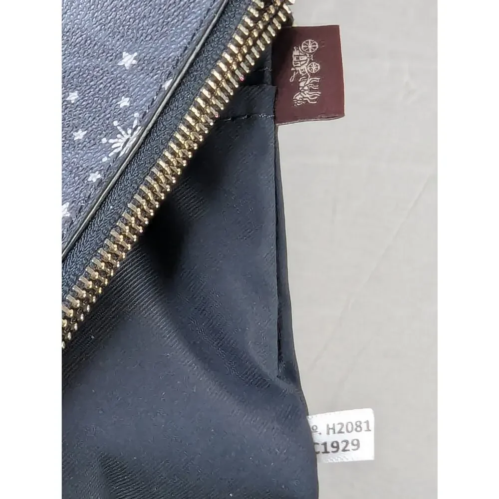 Coach Navy Silver Snowflake Corner Double Zip Wristlet (Missing Zipper Pull)